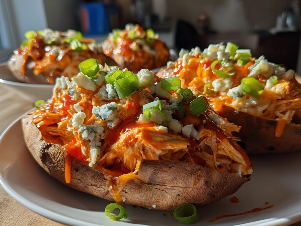Buffalo Chicken Stuffed Sweet Potatoes