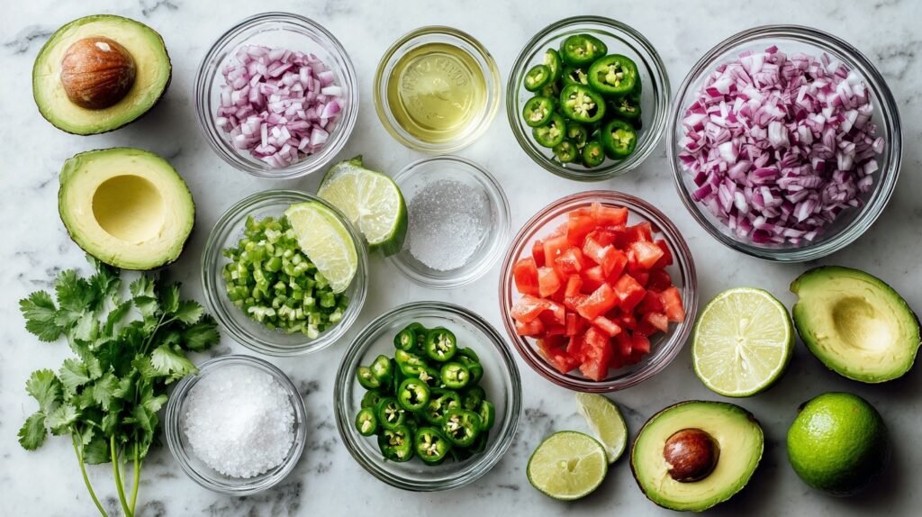 Fresh ingredients for Classic Guacamole