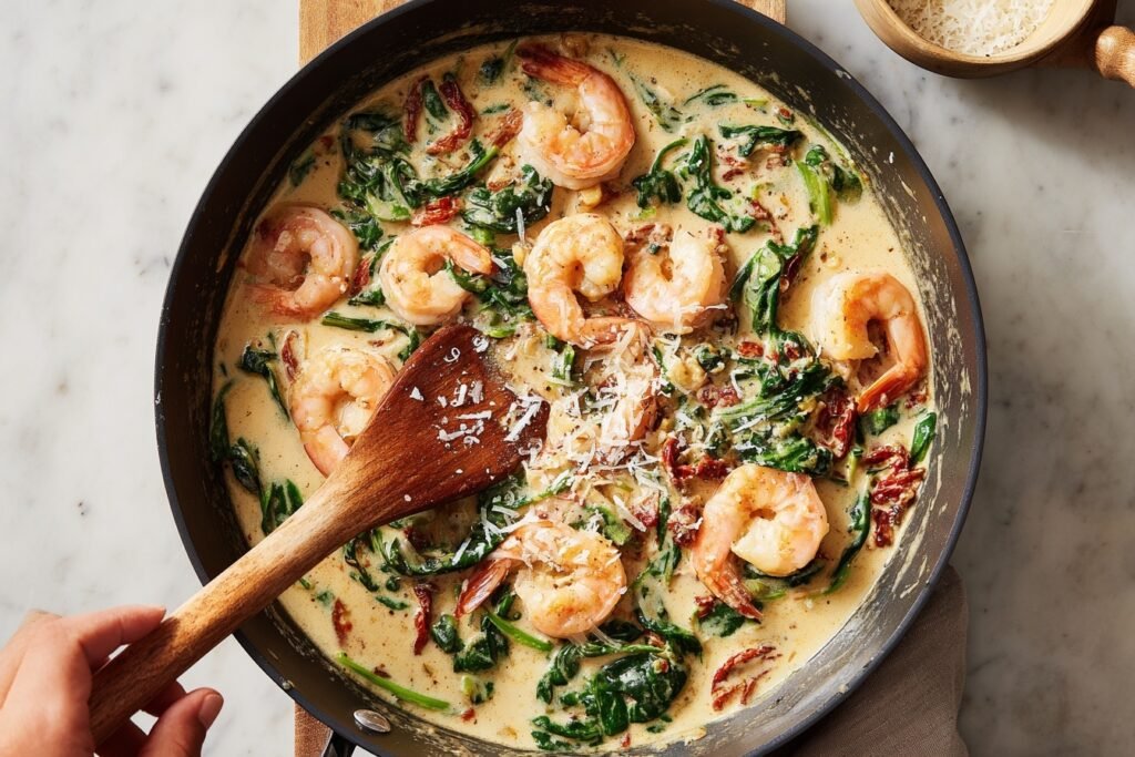 Sizzling shrimp in creamy sauce