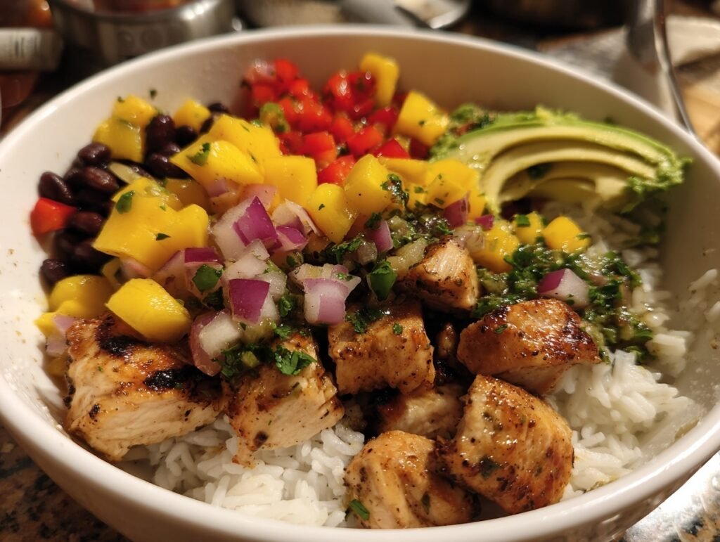 mango salsa chicken bowl